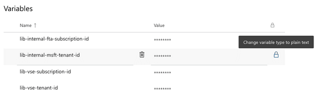 Look for the lock icon to ensure you've marked your variables as secrets