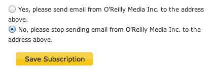 O'Reilly unsubscribe page