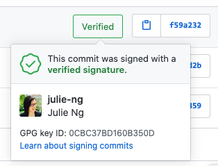 GitHub shows verified commits