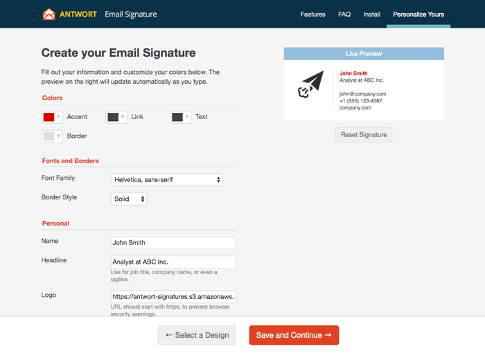 Antwort E-Mail Signature Generator
