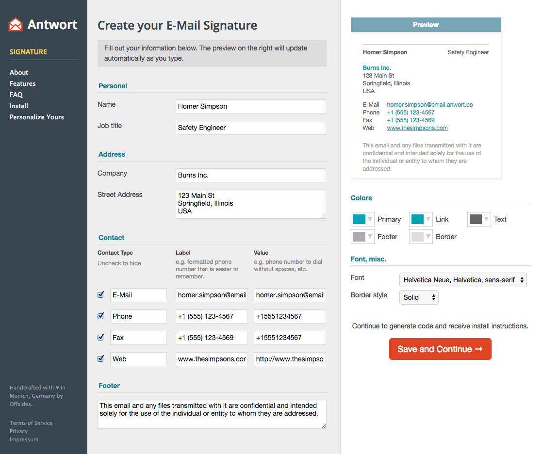 Antwort Email Signature Generator with Live Preview
