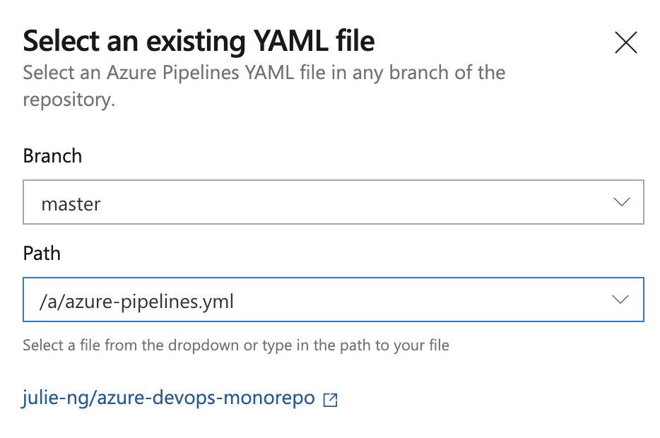 Choose existing YAML path