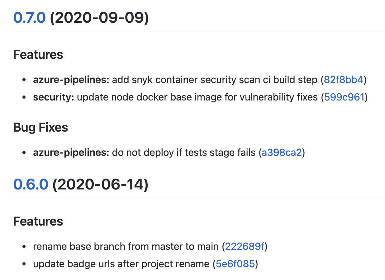 Automated Changelog example