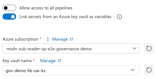 Use the "Link secrets…" toggle to integrate Key Vault.