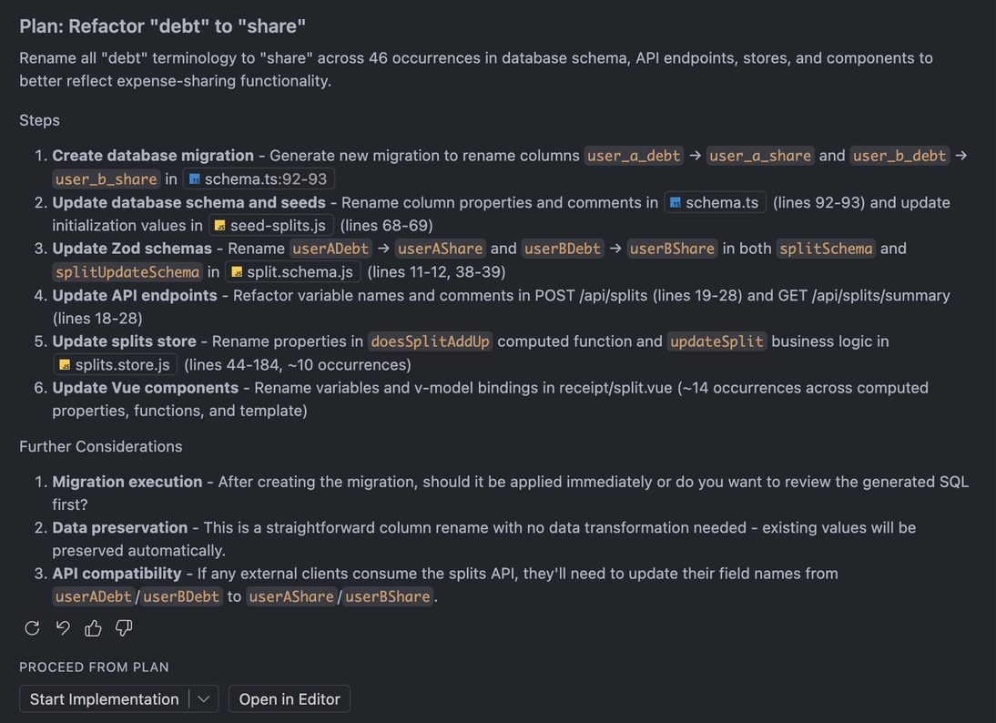 Copilot's plan - maybe too concise and thus lower confidence in changes.