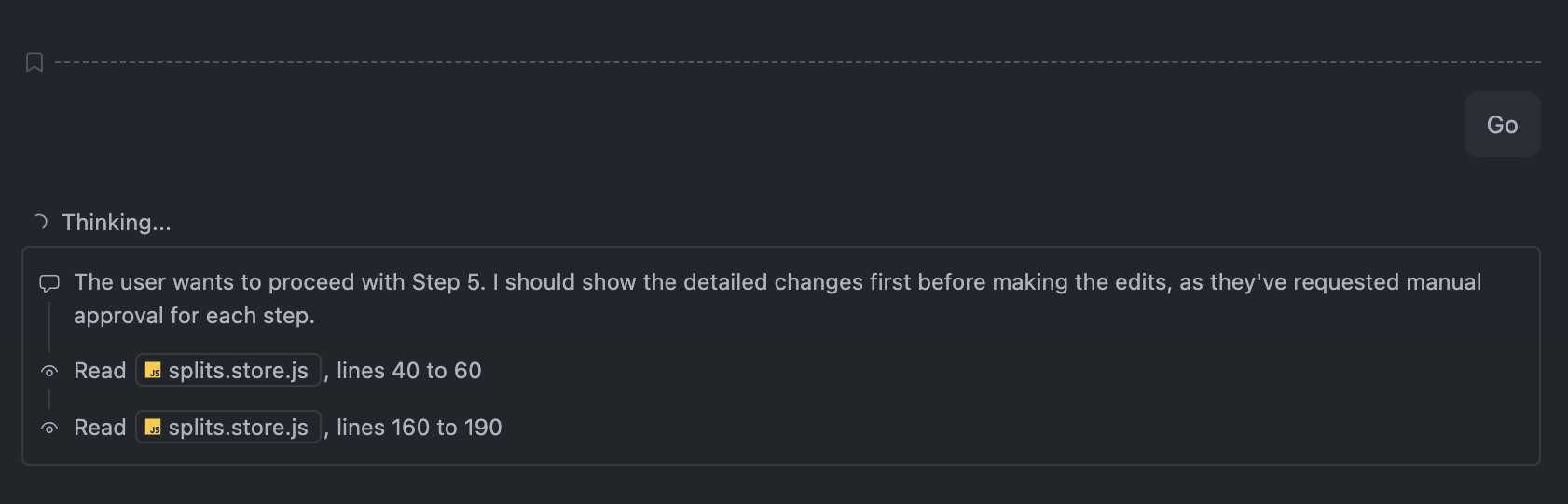 Personally, I found VS Code's checkpoint line breaks jarring and the "thinking" created cognitive and visual noise.