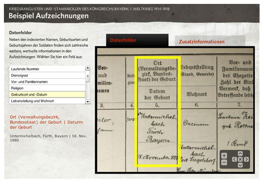 Learn about the data by clicking on fields (Datenfelder)