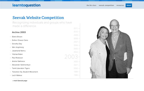 Main Seevak page with timeline style page navigation