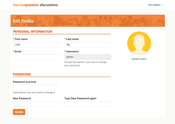 Edit Profile Page (Desktop Version)