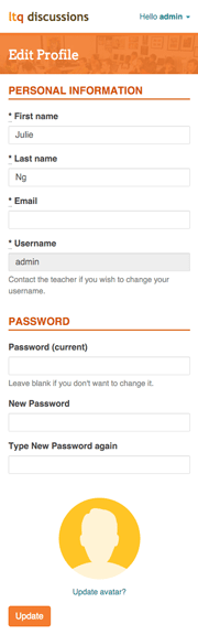 Edit Profile Page (Mobile Version)